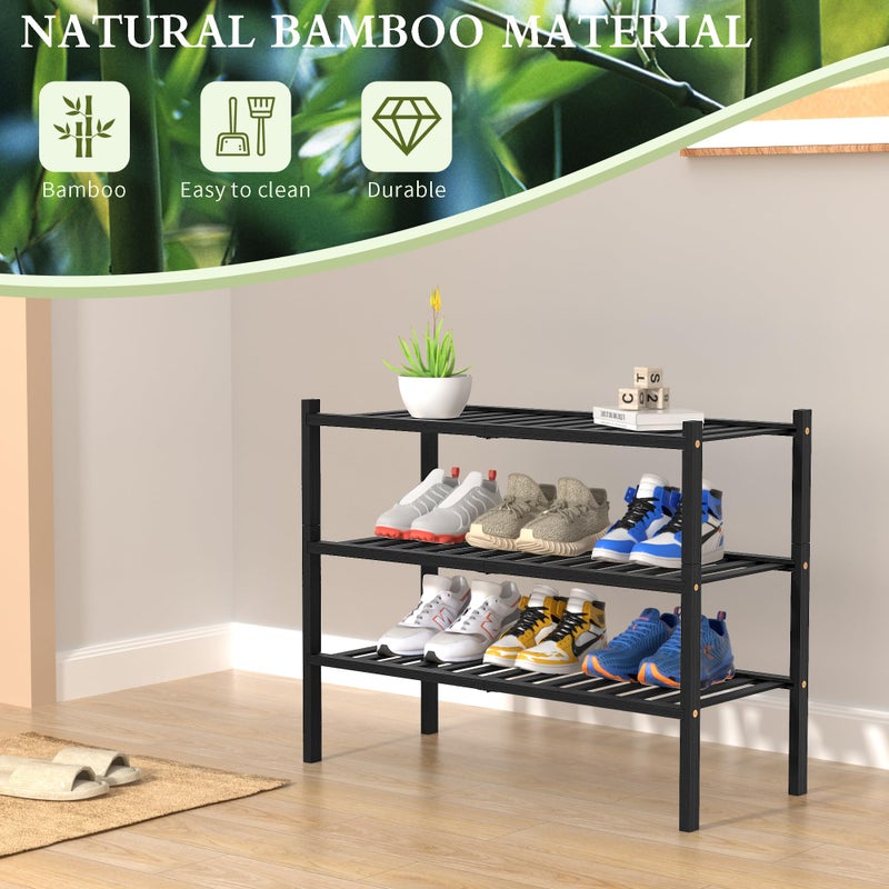 ROMGUAR CRAFT 3 Tier Bamboo Shoe Rack for Closet Free Standing Wood Shoe Shelf Storage Organizer for Entryway Small Space Stackable 27"x11"x20" (Black) - Image 5