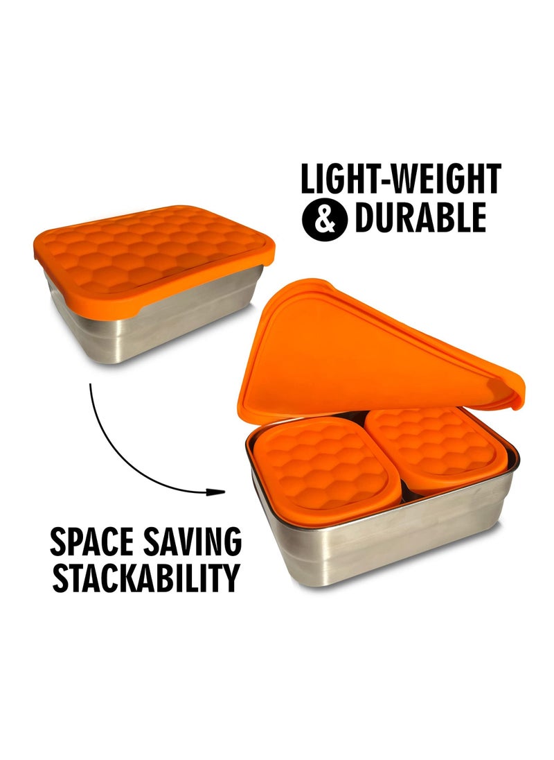SYOSI Stainless Steel Food Containers with Lids Set of 3 (24.34 oz, 8 oz, 8 oz) - Metal Snack Container for Kids -  Lunch Box with Silicone Lids Sandwich Containers-Premium Leakproof Bento Box Storage  - Image 3