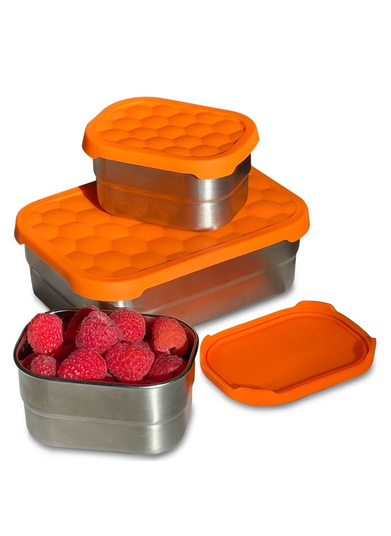 SYOSI Stainless Steel Food Containers with Lids Set of 3 (24.34 oz, 8 oz, 8 oz) - Metal Snack Container for Kids -  Lunch Box with Silicone Lids Sandwich Containers-Premium Leakproof Bento Box Storage  - Image 1