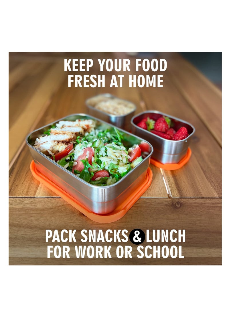 SYOSI Stainless Steel Food Containers with Lids Set of 3 (24.34 oz, 8 oz, 8 oz) - Metal Snack Container for Kids -  Lunch Box with Silicone Lids Sandwich Containers-Premium Leakproof Bento Box Storage  - Image 5
