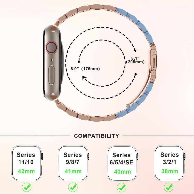 Anlinser Bands Compatible with Apple Watch Band 42mm 41mm 40mm 38mm, Women Slim Stainless Steel Metal Strap for iWatch Series 10 9 8 7 6 5 4 3 2 1 SE (Rose Gold) - Image 5