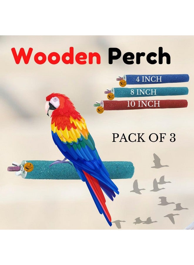 سايج سكوير مجموعة مجاثم من 4 و8 و10 بوصات من الخشب الطبيعي والرمل الخشن | تمرين، طحن الأظافر، حامل ألعاب، تدريب، ملحقات القفص | العصافير، الببغاوات، البادجي، الكوكتيل (عبوة من 3 قطع) - Image 2