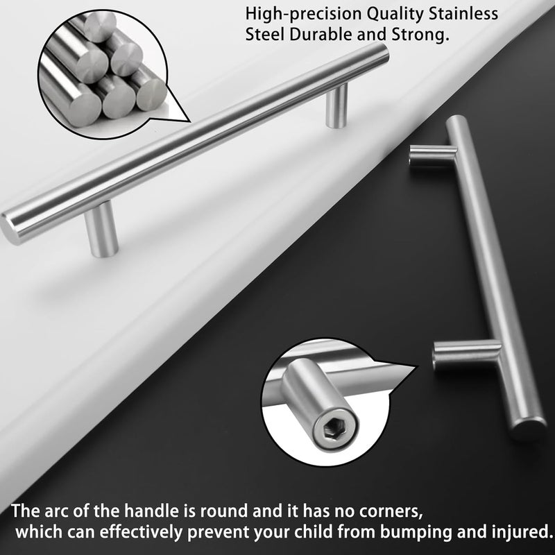 Silver Cabinet Handle Stainless Steel Kitchen Drawer Pulls Furniture Cabinet Handle with T Bar 5 Pack Silver 128mm Hole Center - Image 3