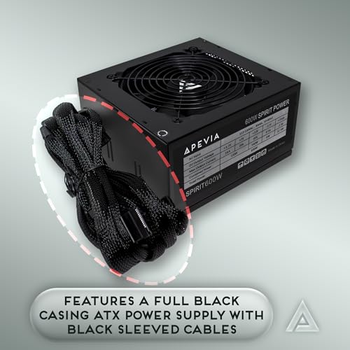 Apevia SPIRIT600W Spirit 600W ATX Power Supply with Auto-Thermally Controlled 120mm Fan, 115/230V Switch, All Protections - Image 2