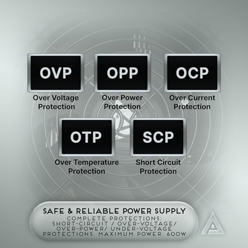 Apevia SPIRIT600W Spirit 600W ATX Power Supply with Auto-Thermally Controlled 120mm Fan, 115/230V Switch, All Protections - Image 4