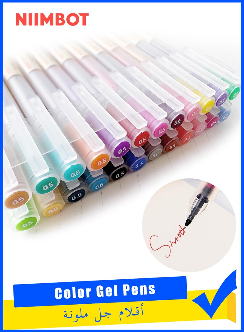 NIIMBOT 24 Colors Gel Pens, Ball Point Pens Fine Point Colors Pens, 0.5 mm Ink Pen, Note Taking Pens for Japanese Korean Office School Stationery Supplies (24 Colors) - Image 1
