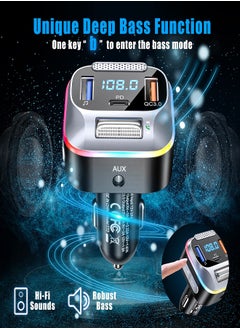 KASTWAVE Car FM Transmitter Bluetooth 5.0 PD+QC3.0 Car Charger AUX Bluetooth Radio Music Adapter Wireless Big Microphone & HiFi Bass Sound Cigarette Lighter Supports Hands-Free Siri Google Assistant  - Image 2