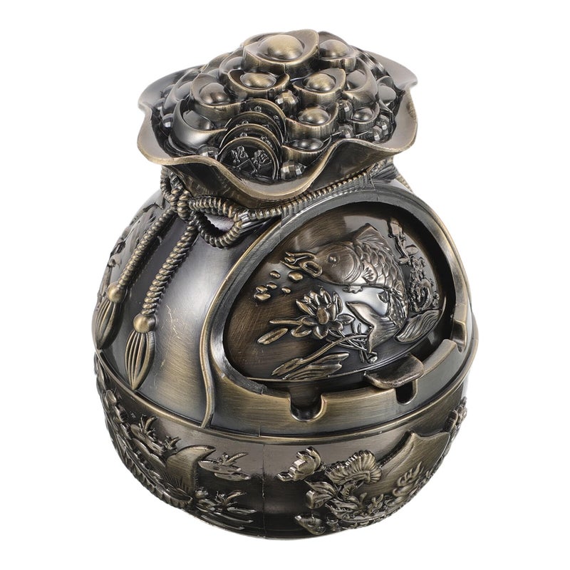 Vintage Zinc Alloy Windproof Ashtray with Lid for Outdoor Patio Table and Travel - Image 2