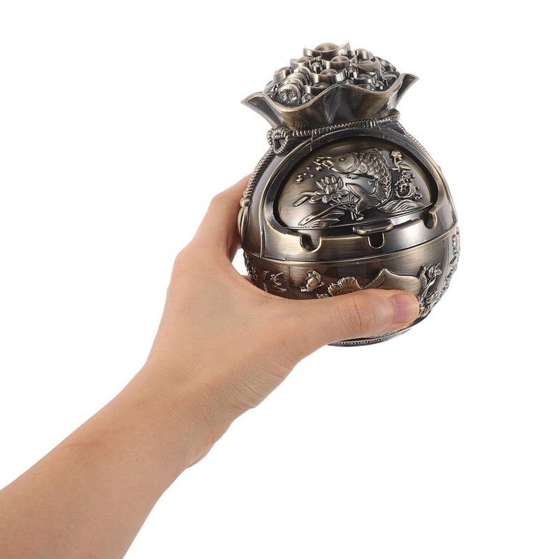 Vintage Zinc Alloy Windproof Ashtray with Lid for Outdoor Patio Table and Travel - Image 4