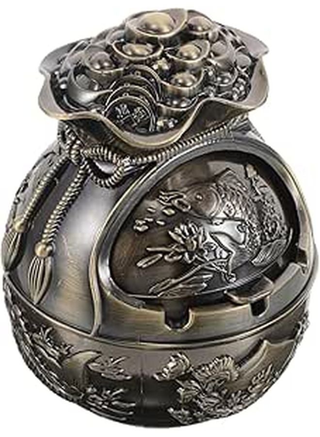 Vintage Zinc Alloy Windproof Ashtray with Lid for Outdoor Patio Table and Travel - Image 1