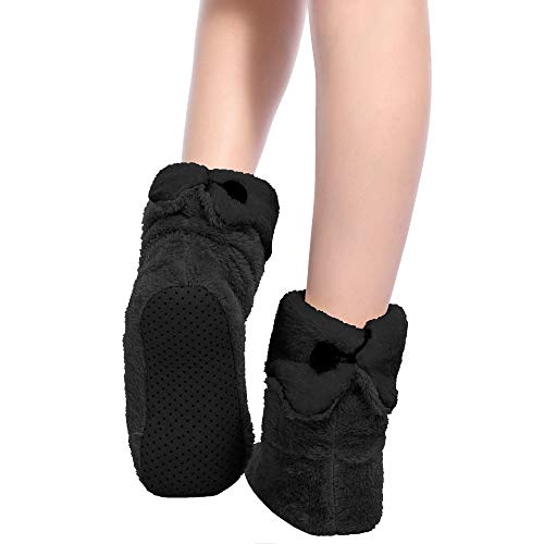 FRALOSHA Women's Slipper Sock Coral Velvet Indoor Spring-Autumn Super Soft Warm Cozy Fuzzy Lined Booties Slippers (27cm) Black - Image 4