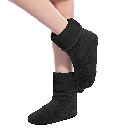 FRALOSHA Women's Slipper Sock Coral Velvet Indoor Spring-Autumn Super Soft Warm Cozy Fuzzy Lined Booties Slippers (27cm) Black - Image 3