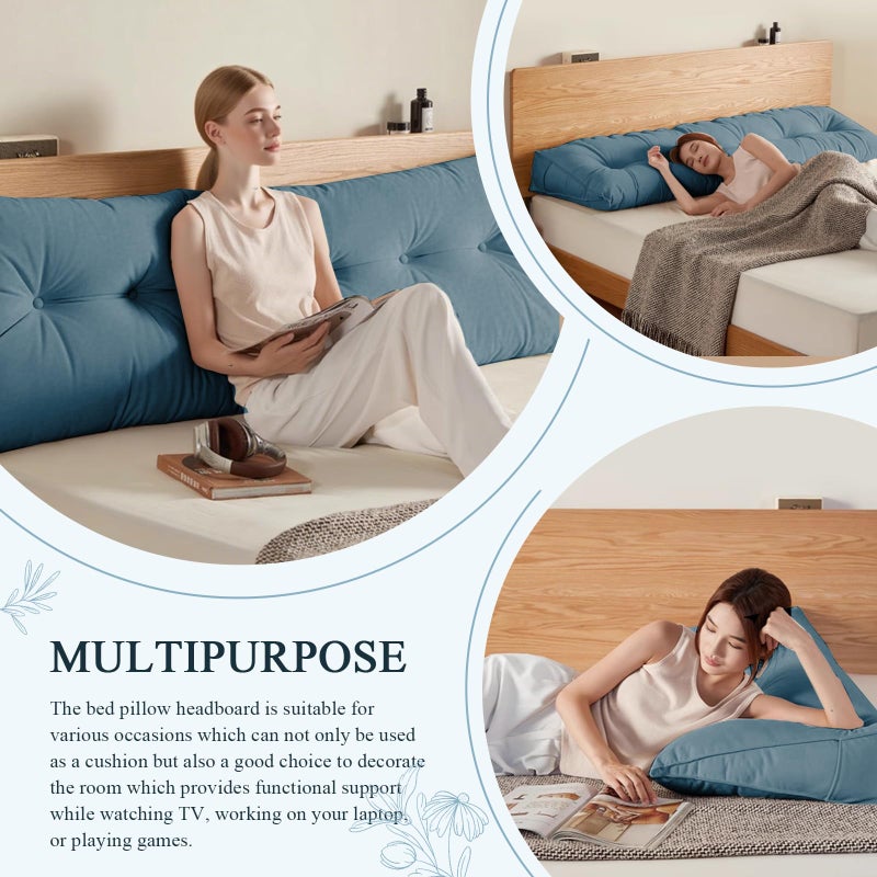 DANGHOOGY Headboard Pillow Queen, Large Triangular Wedge Headboard Pillow for Reading and Resting, Backrest Positioning Support Pillow with Removable Cover (Light Blue) - Image 4