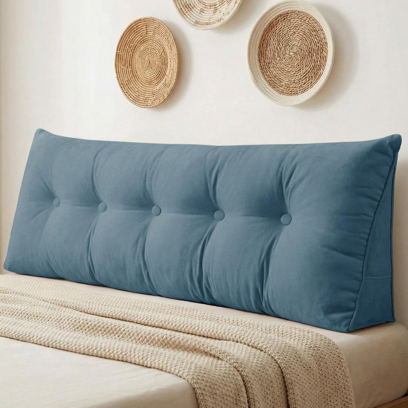 DANGHOOGY Headboard Pillow Queen, Large Triangular Wedge Headboard Pillow for Reading and Resting, Backrest Positioning Support Pillow with Removable Cover (Light Blue) - Image 1