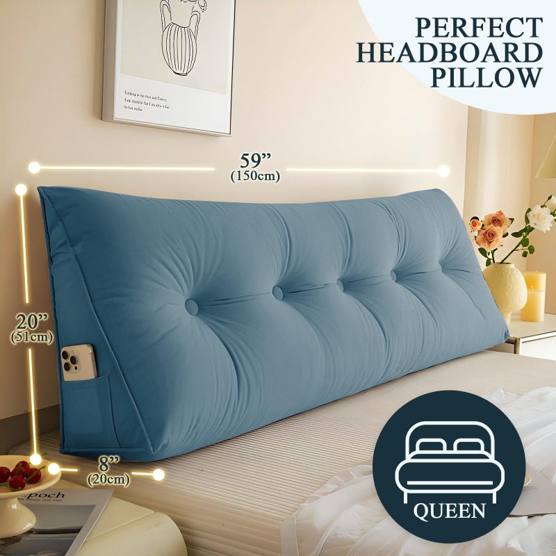 DANGHOOGY Headboard Pillow Queen, Large Triangular Wedge Headboard Pillow for Reading and Resting, Backrest Positioning Support Pillow with Removable Cover (Light Blue) - Image 3
