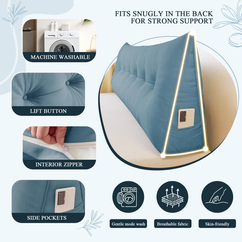 DANGHOOGY Headboard Pillow Queen, Large Triangular Wedge Headboard Pillow for Reading and Resting, Backrest Positioning Support Pillow with Removable Cover (Light Blue) - Image 5