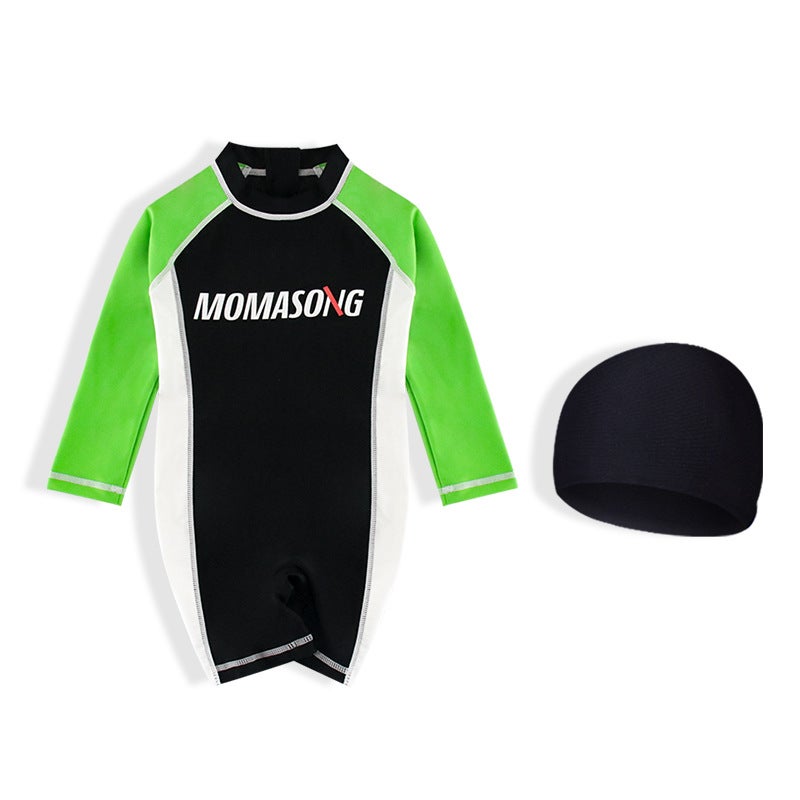 Momasong Children''s Swimsuit New Boys'' Long-sleeved Sunscreen One-piece Swimsuit Baby Hot Spring Suit Children''s Swimsuit - Image 1