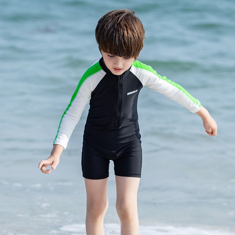 Momasong Children''s Swimsuit New Boys'' Long-sleeved Sunscreen One-piece Swimsuit Baby Hot Spring Suit Children''s Swimsuit - Image 4