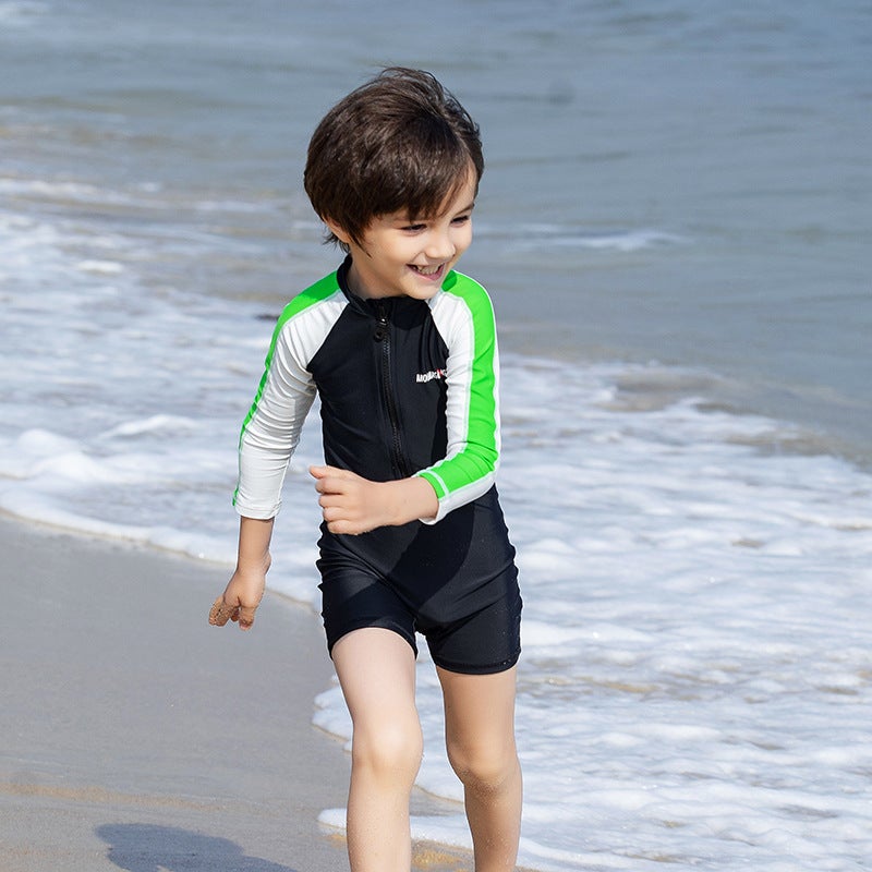 Momasong Children''s Swimsuit New Boys'' Long-sleeved Sunscreen One-piece Swimsuit Baby Hot Spring Suit Children''s Swimsuit - Image 2