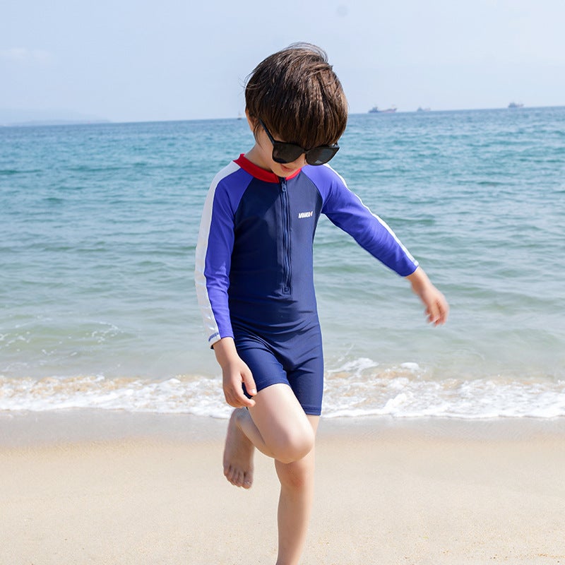 Momasong Children''s Swimsuit New Boys'' Long-sleeved Sunscreen One-piece Swimsuit Baby Hot Spring Suit Children''s Swimsuit - Image 5