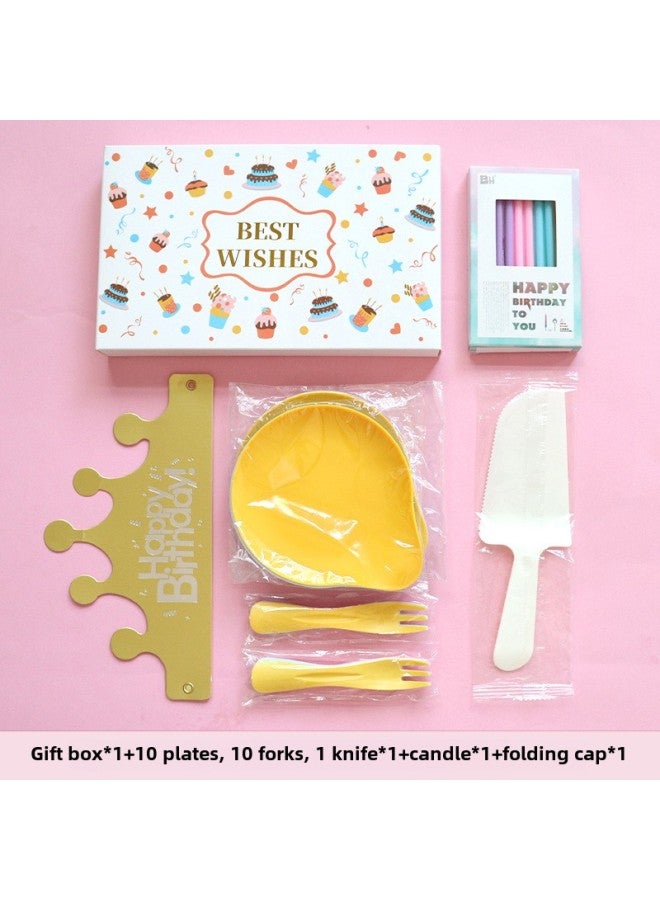 Birthday Dinner Plate Cake Tableware Food Grade Plastic Dinner Plate Disposable Paper Plate Candle Wet Wipes Four-in-one-Color:Classic Colorful Water Droplets For Ten People - Image 1