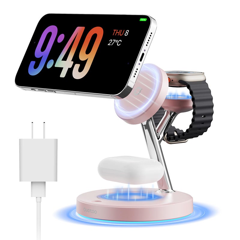 Ouotoo New 3 in 1 Charging Station for Apple Compatible with Magsafe Charger Stand for iPhone 17 16 15 14 13 12 Wireless Charging Station for AirPods Wireless Charger for iWatch Series - Image 2