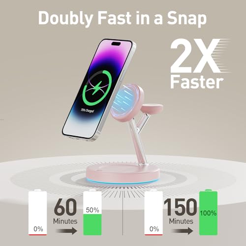 Ouotoo New 3 in 1 Charging Station for Apple Compatible with Magsafe Charger Stand for iPhone 17 16 15 14 13 12 Wireless Charging Station for AirPods Wireless Charger for iWatch Series - Image 3