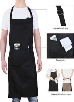 Generic Chef Apron, 2pcs kitchen Cooking Pinafore with 2 Pocket Adjustable Hook Waterproof for Home Barbecue Flower Shop, Black  - Image 3