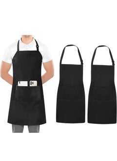 Generic Chef Apron, 2pcs kitchen Cooking Pinafore with 2 Pocket Adjustable Hook Waterproof for Home Barbecue Flower Shop, Black  - Image 1