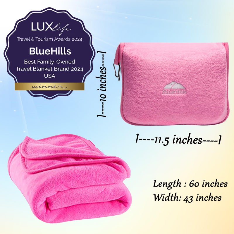 BlueHills Premium Soft Travel Blanket Pillow Airplane Blanket Packed in Soft Bag Pillowcase with Hand Luggage Belt and Backpack Clip, Compact Pack Large 2 in 1 Combo for Any Travel (Pink T004) - Image 4