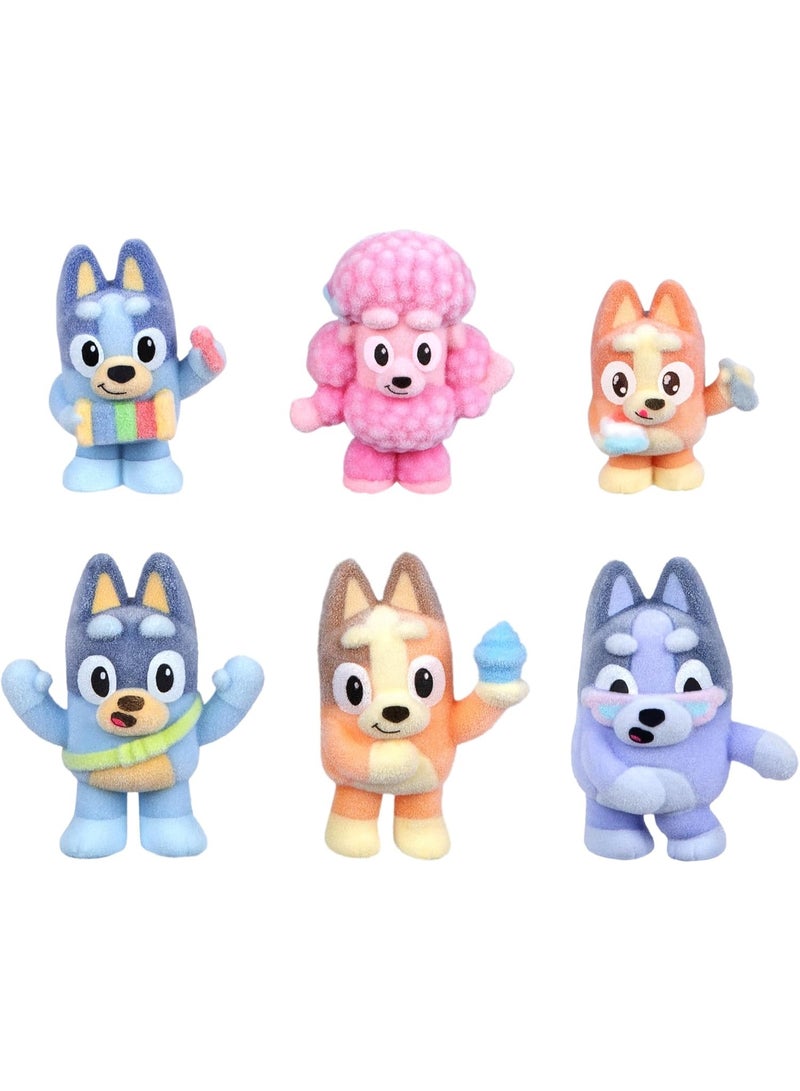 Bluey Fuzzies Deluxe Figure Pack – 6 Flocked Mini Collectible Figures (2 Surprise), Trading Card & Collector Guide | 80+ to Collect Series 1 - Image 2