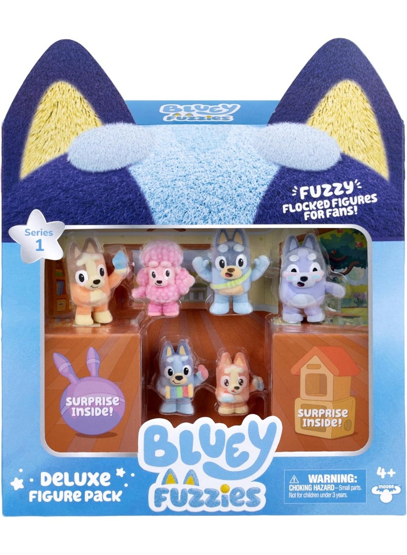 Bluey Fuzzies Deluxe Figure Pack – 6 Flocked Mini Collectible Figures (2 Surprise), Trading Card & Collector Guide | 80+ to Collect Series 1 - Image 3
