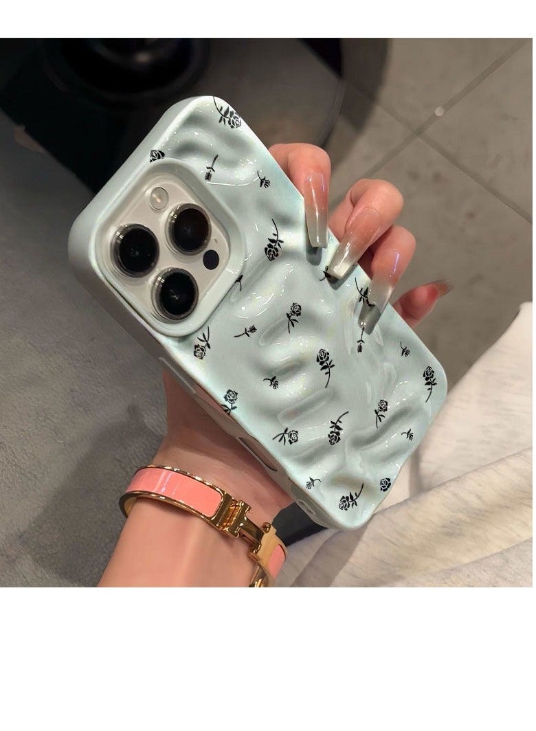 NIBEMINENT Full Screen Black Roses Protective TPU Case Cover For iPhone 16 Pro, Blue