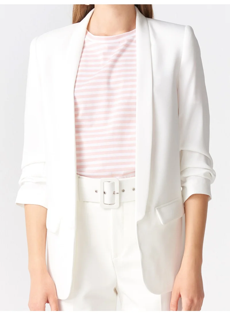 ديلفين Ecru Sleeve Pleated Boyfirend Jacket