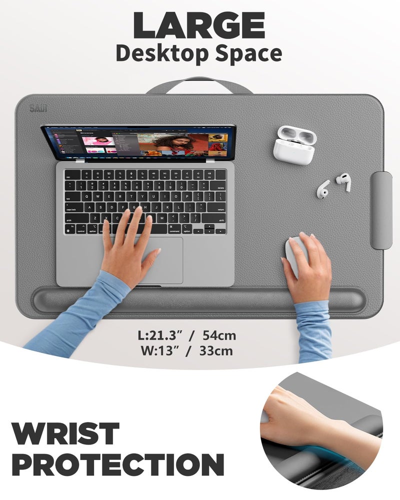 SAIJI Lap Desk with Cushion, Computer Laptop Stand, Lap Laptop Table, Built-in Drawer Storage, Phone Holder, Wrist Pad - Image 2