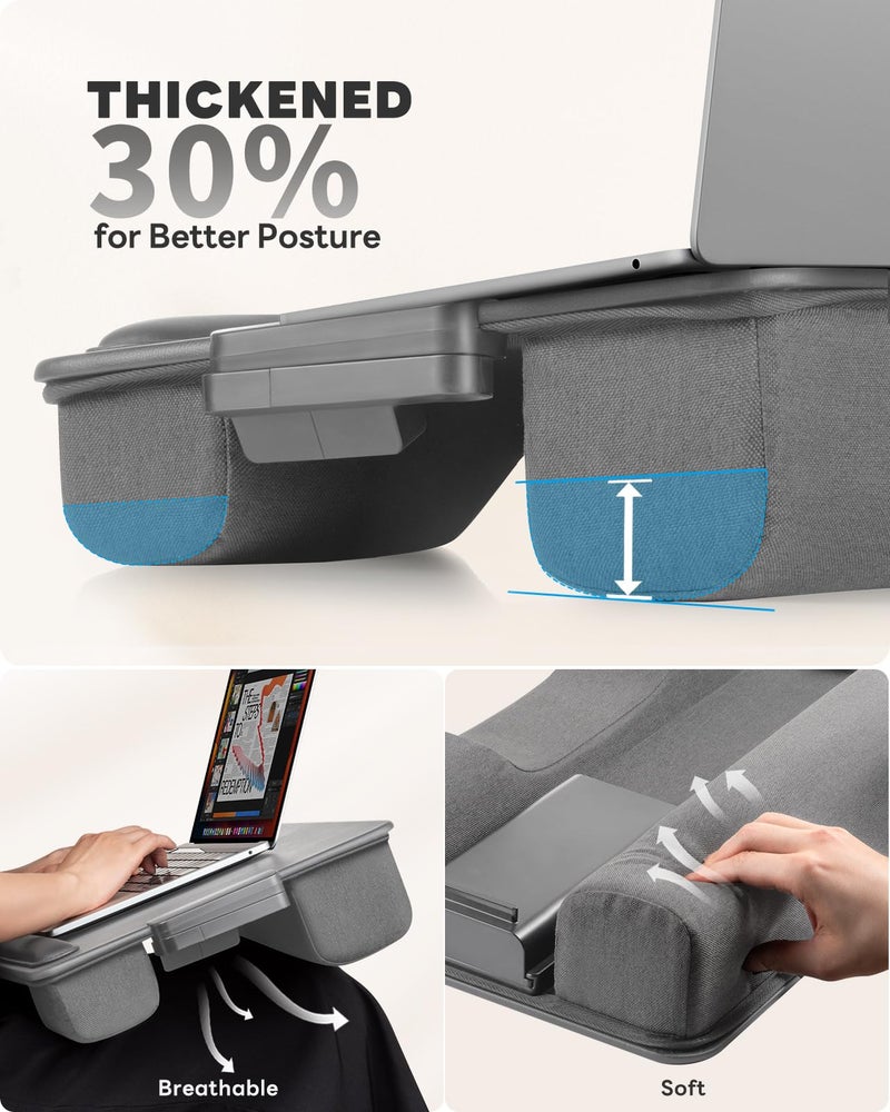 SAIJI Lap Desk with Cushion, Computer Laptop Stand, Lap Laptop Table, Built-in Drawer Storage, Phone Holder, Wrist Pad - Image 5