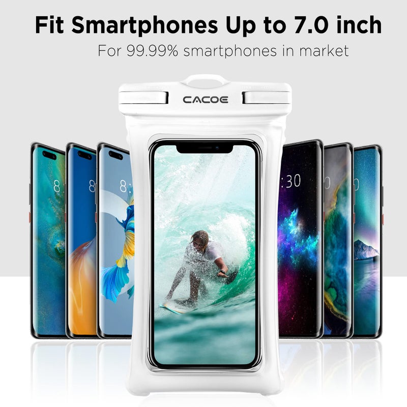 CACOE [Floatable] Floating Universal Waterproof Phone case 2 Pack-Up to 7.0",Phone Pouch with Adjustable Neck Lanyard,IPX8 Cellphone Dry Bags for Vacation Water Activitiesï¼ˆBlack+Whiteï¼‰ - Image 5