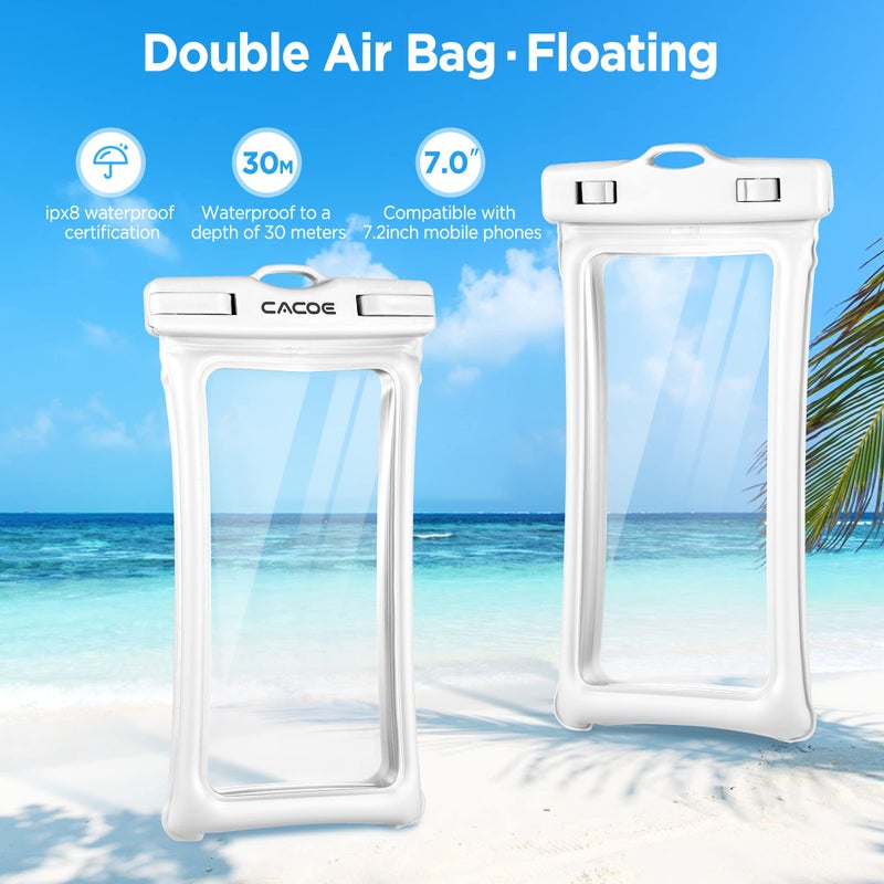 CACOE [Floatable] Floating Universal Waterproof Phone case 2 Pack-Up to 7.0",Phone Pouch with Adjustable Neck Lanyard,IPX8 Cellphone Dry Bags for Vacation Water Activitiesï¼ˆBlack+Whiteï¼‰ - Image 3