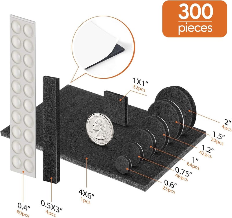 BAIPOK Furniture Pads 300 Pieces Felt Furniture Pads Premium Huge Pack, Self Adhesive Anti Scratch Floor Protectors for Desk Chair Legs and 60 Rubber Bumpers for Hardwood Tile Floor - Image 4