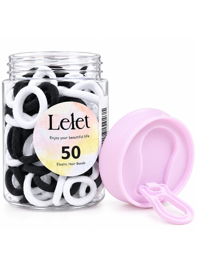 Lelet 50Pcs Nylon Toddler Hair Elastics Ponytail Holder Soft & Seamless Baby Hair Ties, Colorful Rubber Bands for Girls, Gentle on Hair, 2.2cm Diameter- Black White - Image 1