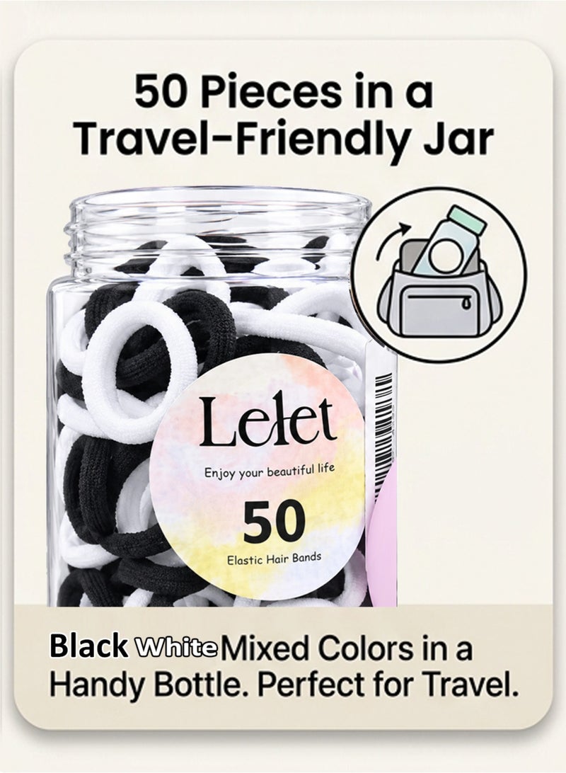 Lelet 50Pcs Nylon Toddler Hair Elastics Ponytail Holder Soft & Seamless Baby Hair Ties, Colorful Rubber Bands for Girls, Gentle on Hair, 2.2cm Diameter- Black White - Image 5