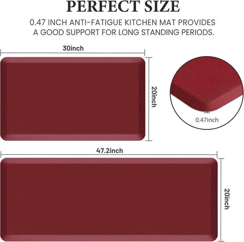 HappyTrends 2 PCS Kitchen Mat Cushioned Anti-Fatigue Floor Mat, Heavy Duty Ergonomic Comfort Foam Standing Mat,20"x30"+20"x47",Red - Image 2