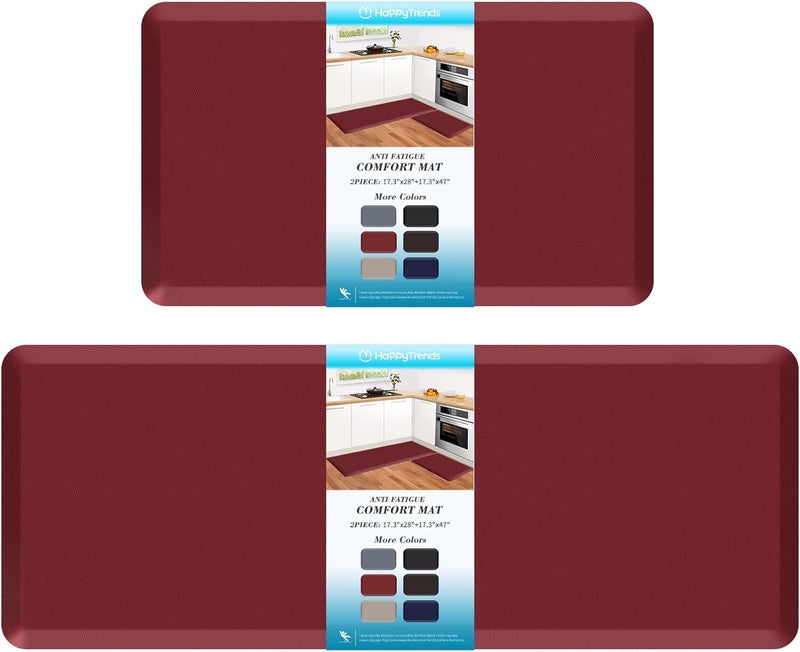 HappyTrends 2 PCS Kitchen Mat Cushioned Anti-Fatigue Floor Mat, Heavy Duty Ergonomic Comfort Foam Standing Mat,20"x30"+20"x47",Red - Image 1