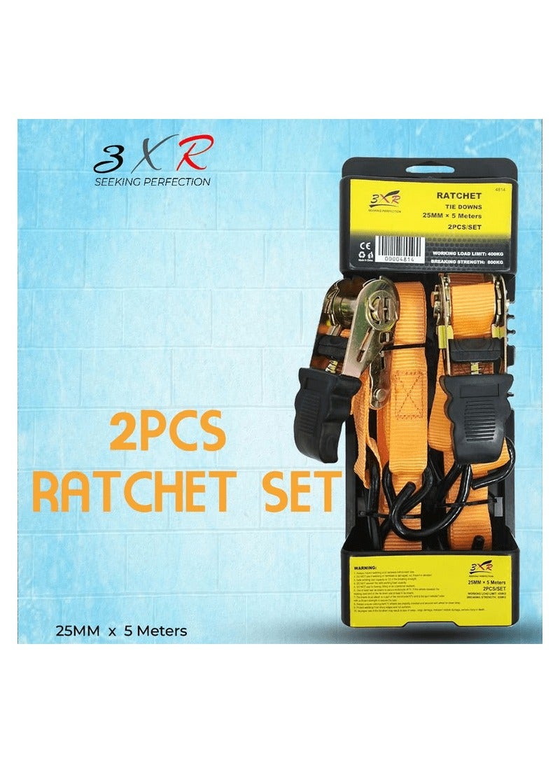 3XR 2 Pcs Ratchet Tie Down Ratchet Strap Lashing Belt 25mm X 5 Meter Working Load 400kg Breaking Strength 800kg 3XR - Image 1