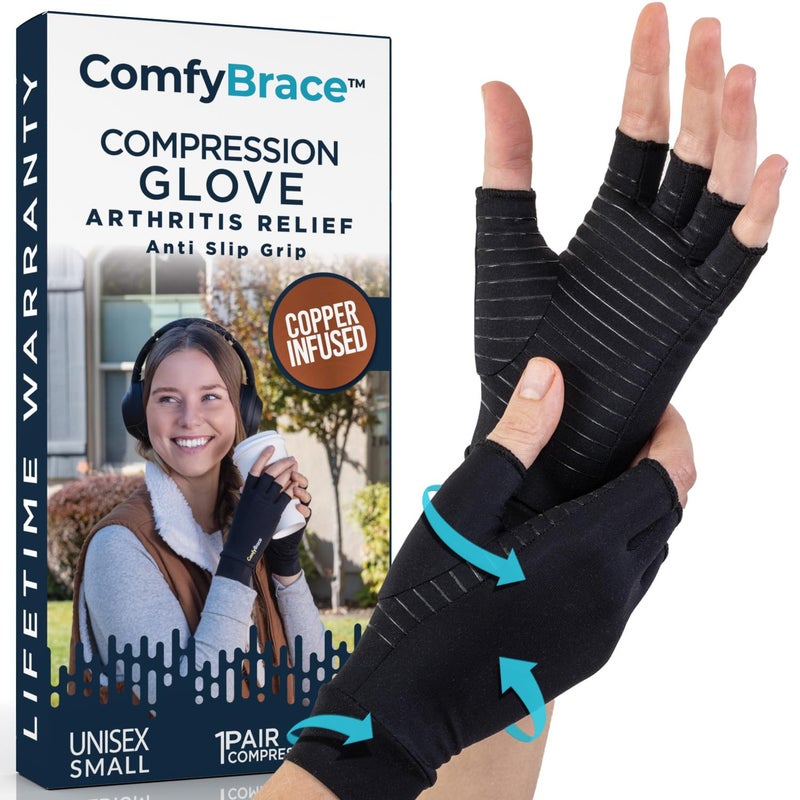 ComfyBrace Copper Infused Compression Arthritis Gloves for Hand & Finger Relief from pain/swelling caused by Rheumatoid Arthritis, Carpal Tunnel, Tendonitis and Poor Circulation, Fits Men & Women - Image 1