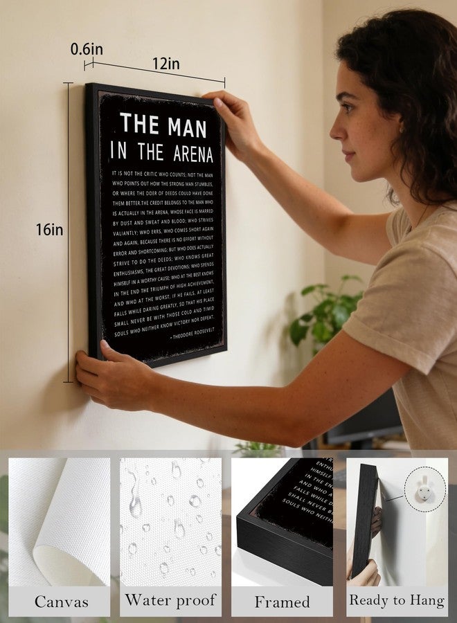 KUVIOKE Inspirational Framed Wall Art the man in the arena Motivational Quote Sayings Prints Encouraging Positive Office Home Ready to Hang 12x16in (Black Framed) - Image 3