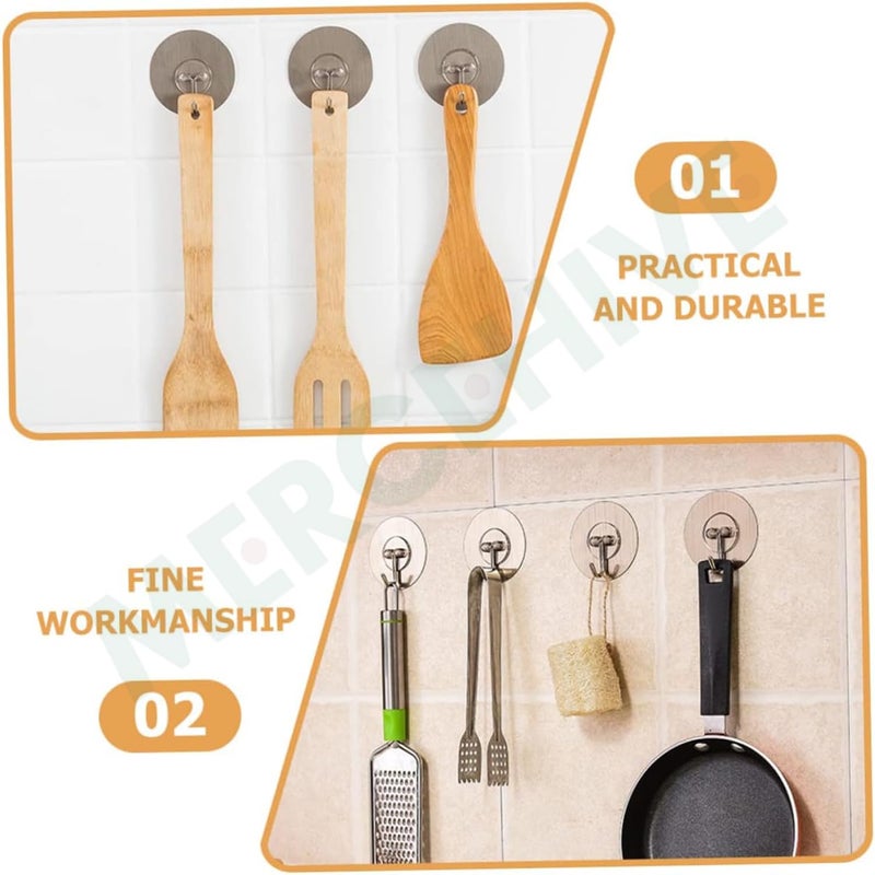 MERCEHIVE Traceless Alloy Steel Sticky Hooks Cookware Heavy Duty Hooks Wall Mount Clothes Rack Kitchen Adhesive Heavy Duty Door Hook for Wall Coat Hangers Cooking Utensils20 Pcs - Image 2