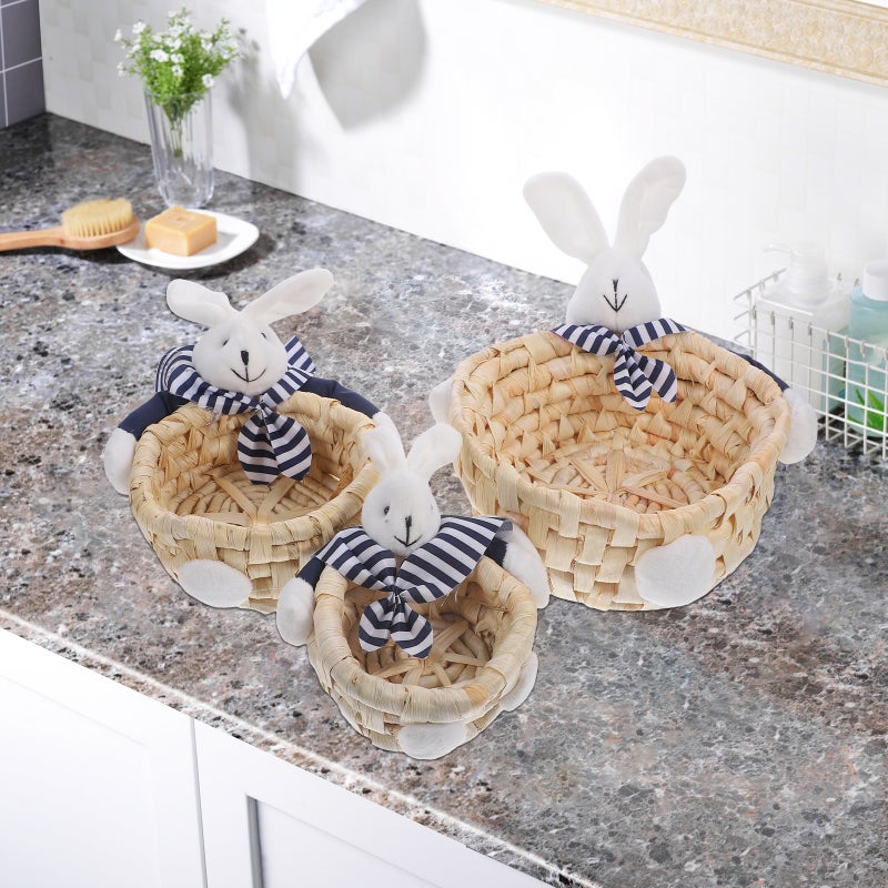 3Pcs Handmade Woven Baskets Decorative Storage Nesting Basket Container - Image 5