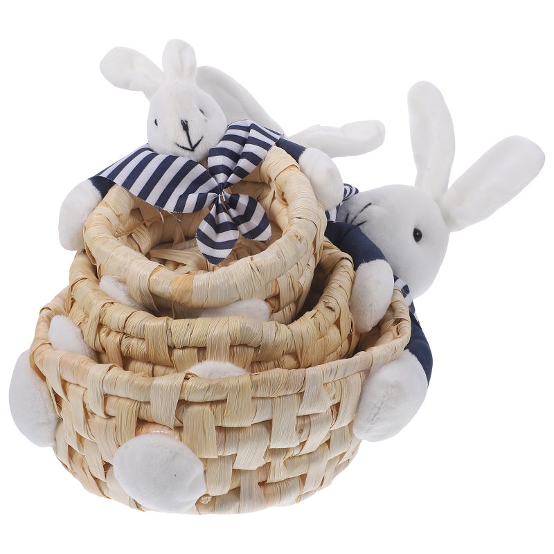 3Pcs Handmade Woven Baskets Decorative Storage Nesting Basket Container - Image 1