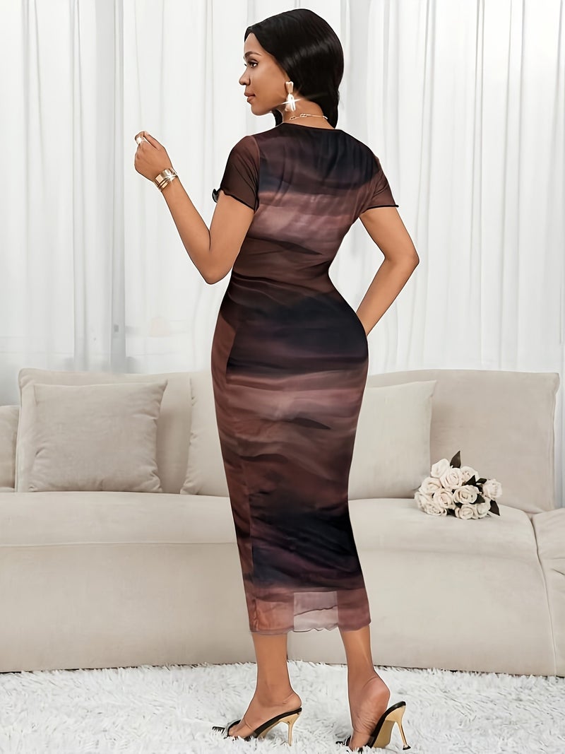 Cat Ear Orientation]Spring\u002FSummer Elegant Orientation Style Spring\u002FSummer Valentine'S Day New Year Party Vacation Evening Party Evening Dress Round Neck Short Sleeve Waist Sheat... - Image 5